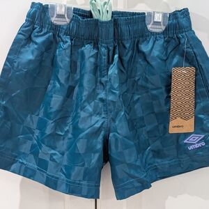 2/$35 New Umbro Soccer Shorts Youth M 10-12 Blue Coral Checkered Drawstring